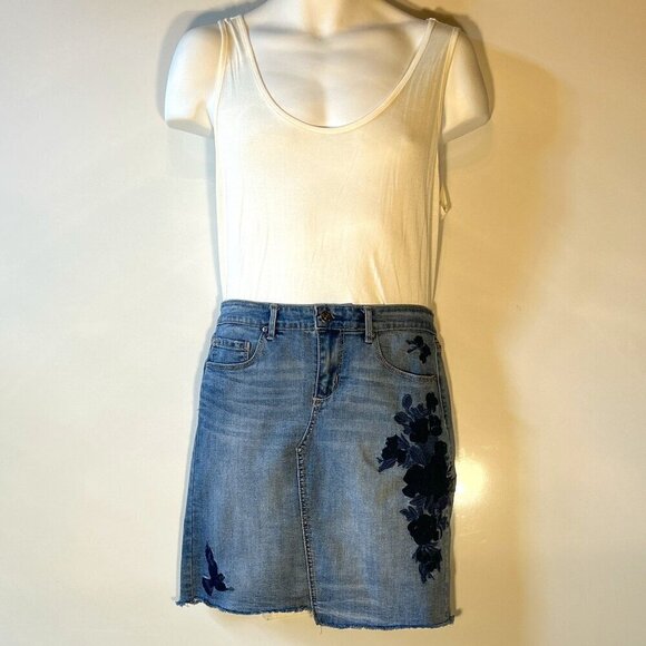Vintage America SZ 6 Embroidered Blue Jean Denim Wonderland Skirt Boho Western - Picture 5 of 14